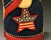 HAND carved original nice size 9 tall Patriotic Santa from 100 year old Cottonwood Bark.