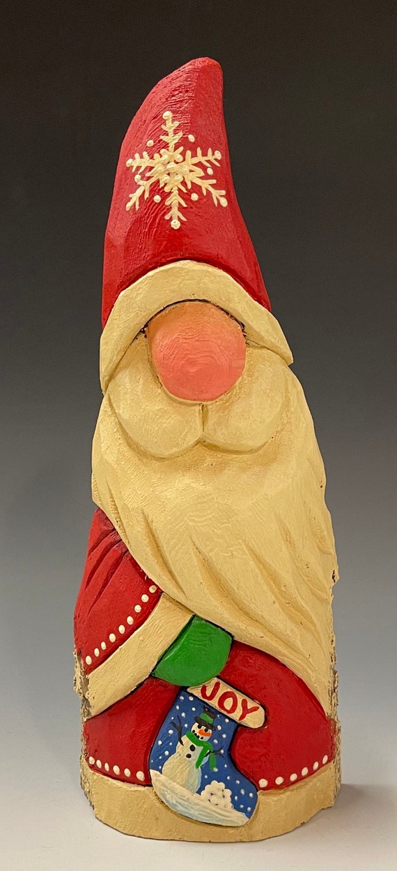 HAND carved 9” tall Santa Gnome from 100 year old Cottonwood Bark.