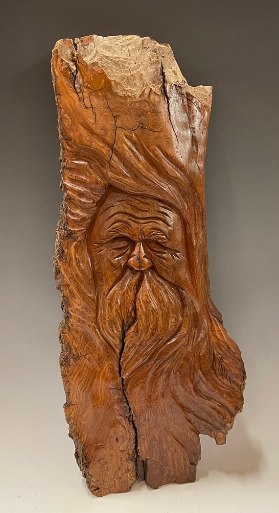 HAND CARVED original 17” long Tree Spirit  from 100 year old Cottonwood Bark