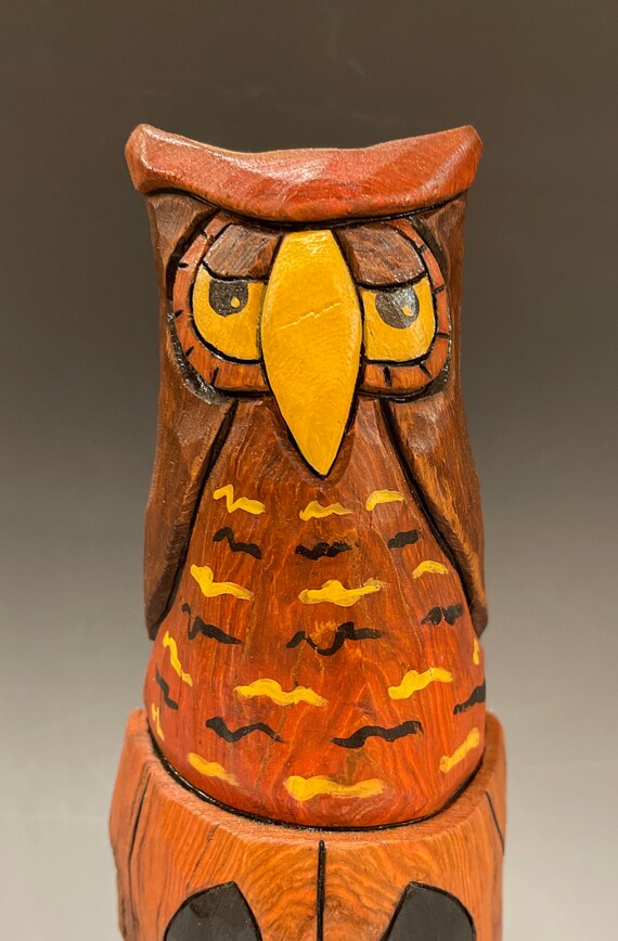 HAND CARVED original Owl wall hanging from 100 year old Cottonwood Bark