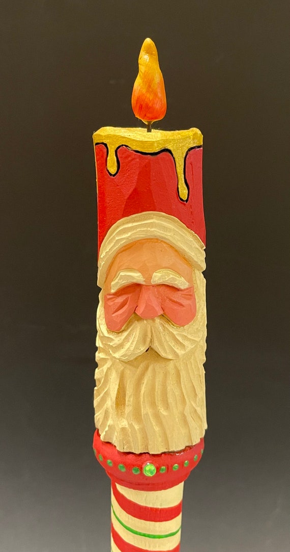 HAND CARVED original 14” tall Santa “candle”from 100 year old Cottonwood Bark