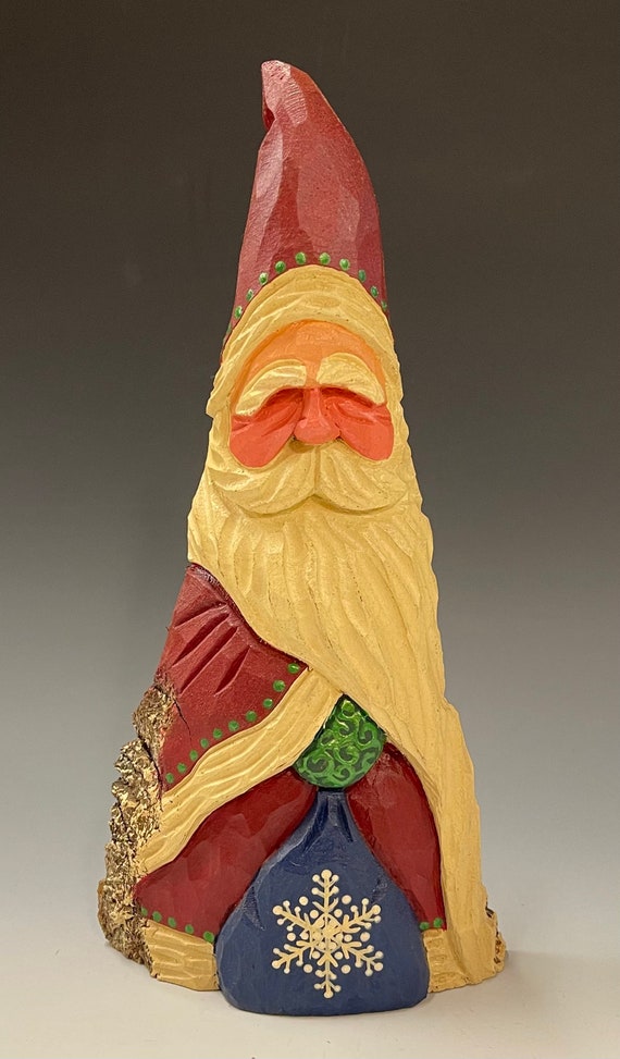 HAND carved 10” tall Santa w/ bag from 100 year old Cottonwood Bark.