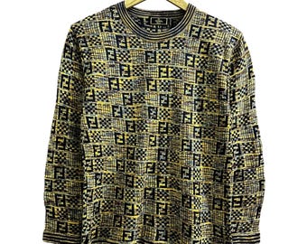 Vintage 90s Distressed Fendi Sweatshirt Fendi Crewneck Fendi Pullover Fendi Sweater Fendi Jumper Embroidery Logo Blue Color Mens M Etsy UK