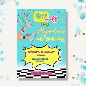 Retro Roller Skating Birthday Invitation - Editable Digital Party Invite - 80s 90s Disco Theme