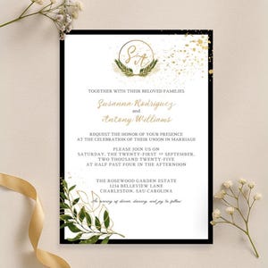 Elegant Black and Gold Wedding Invitation Template - Formal Printable Invite - Editable Canva Template - Luxury Wedding Stationery