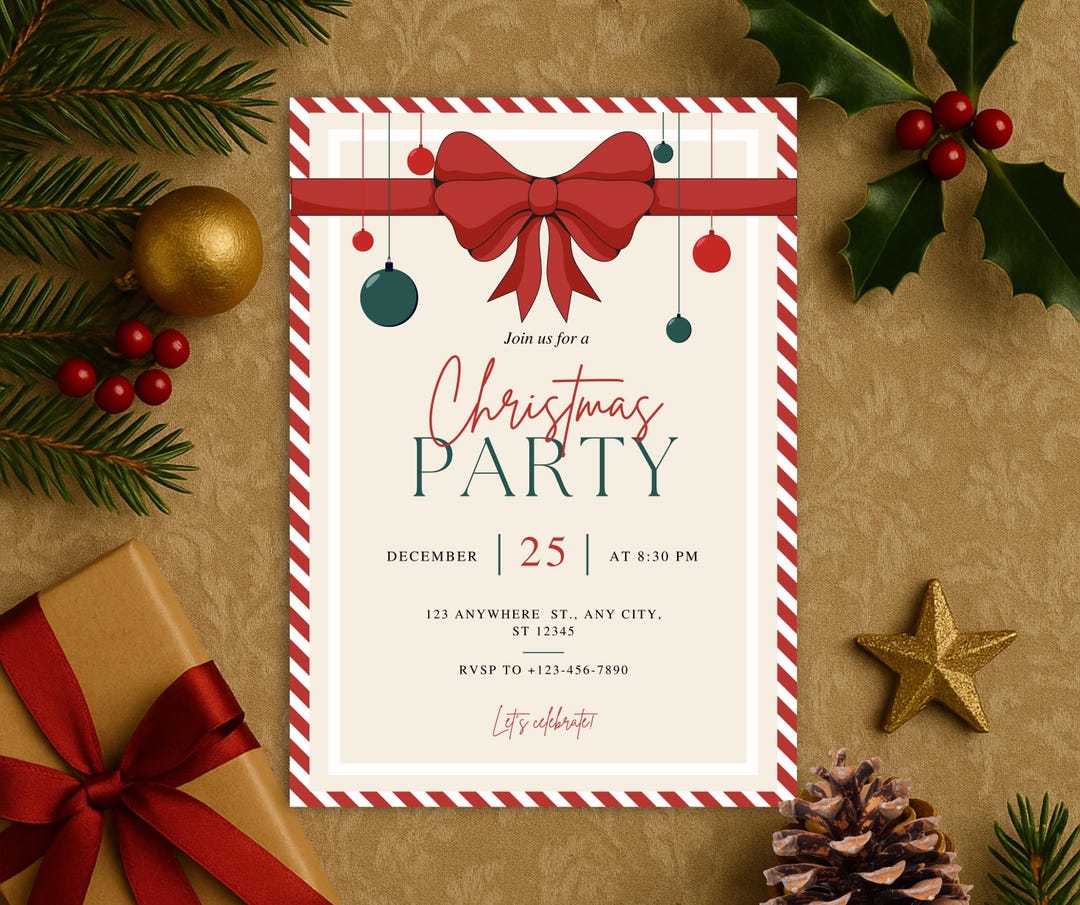 Red and Green Christmas Party Invitation Template | Holiday Celebration ...