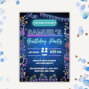 Glow in the Dark Birthday Invitation: Neon Party Template (Digital Download 5x7in