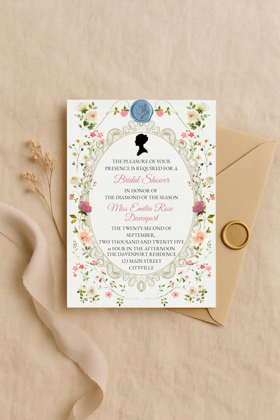 Bridgerton Tea Party Bridal Shower Invitation: Editable Canva Template (Digital Download)