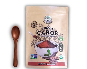 Organic Carob Powder (1lb) + wooden spoon