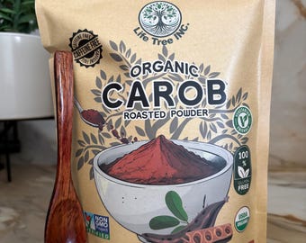 Organic Carob Powder (1lb) + wooden spoon