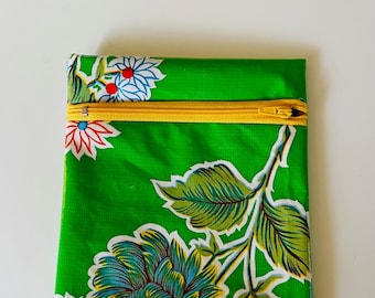 SALE Mexican oil cloth green floral wet bag pouch