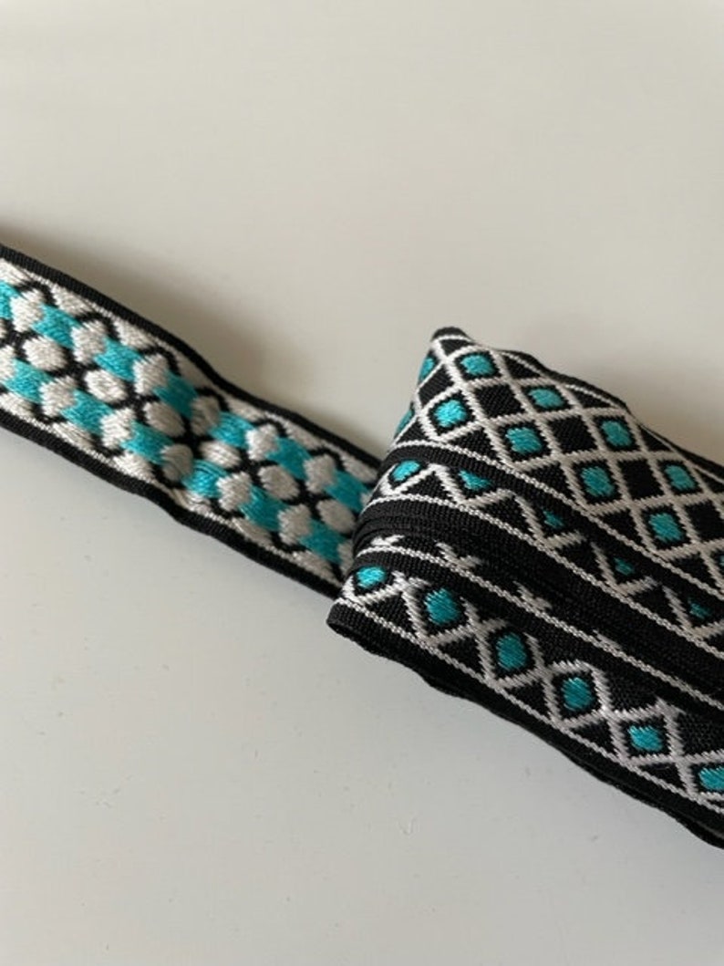 Light blue black and white diamond woven ribbon image 1