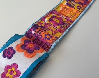 Vintage orange yellow pink and purple floral ribbon