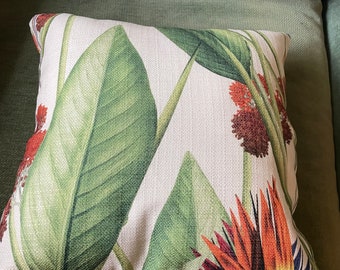 Colourful bird of paradise cushion