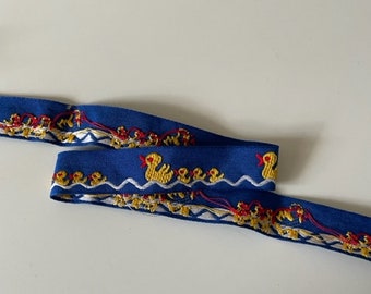 Yellow and blue duck and duckling woven ribbon