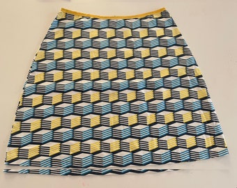 SALE Yellow blue and white geometric print A line skirt