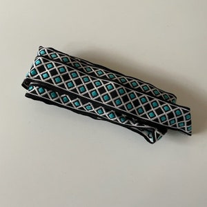 Light blue black and white diamond woven ribbon image 2