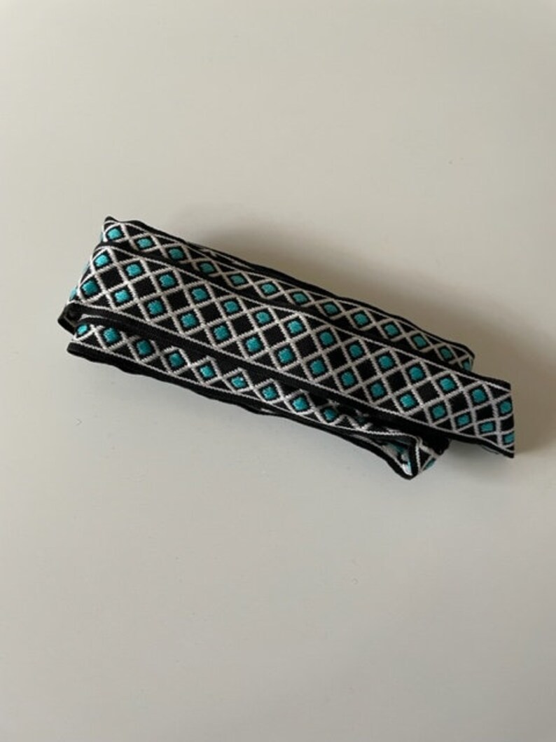 Light blue black and white diamond woven ribbon image 2