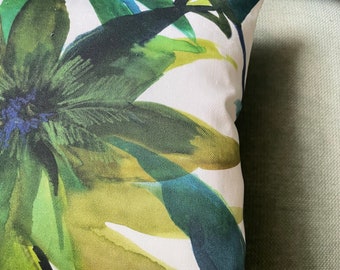 Blue green frond flower cushion