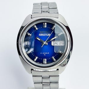 Vintage Seiko 5 Actus Blue Dial JDM Automatic Watch 7019-7350 - 1975 Serviced Mechanical Wristwatch - Faceted Crystal Luxury Men Gift