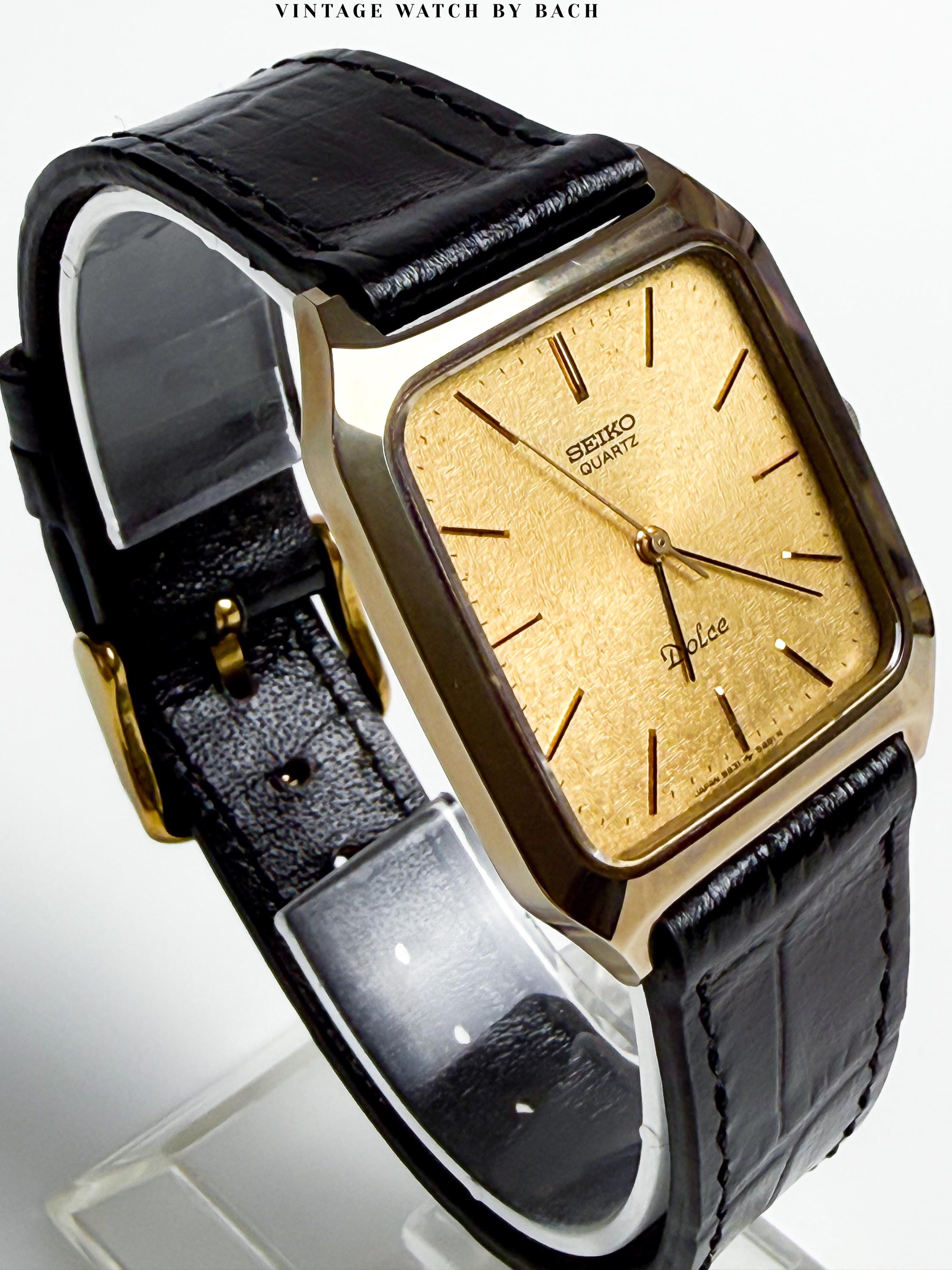 時計 80s Vintage Seiko Dolce Tank Dress Watch Vintage Seiko Dolce Tank Watch, 1981 NSAG Scratchproof Dress Watch