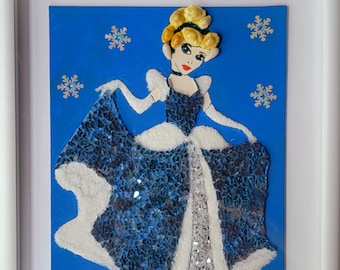 Cinderella - unique crystals with seashell mosaic wall decor and Christmas gift for kids.