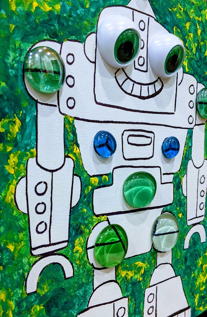 DIY Mosaic Wall Art Painting with crystal. Robot sparkling mosaic, painting for the fun time kid image 8