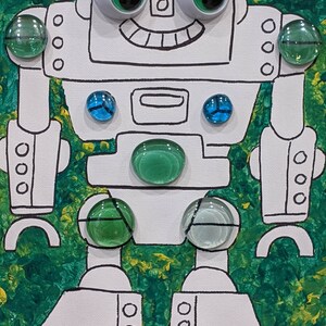 DIY Mosaic Wall Art Painting with crystal. Robot sparkling mosaic, painting for the fun time kid image 3