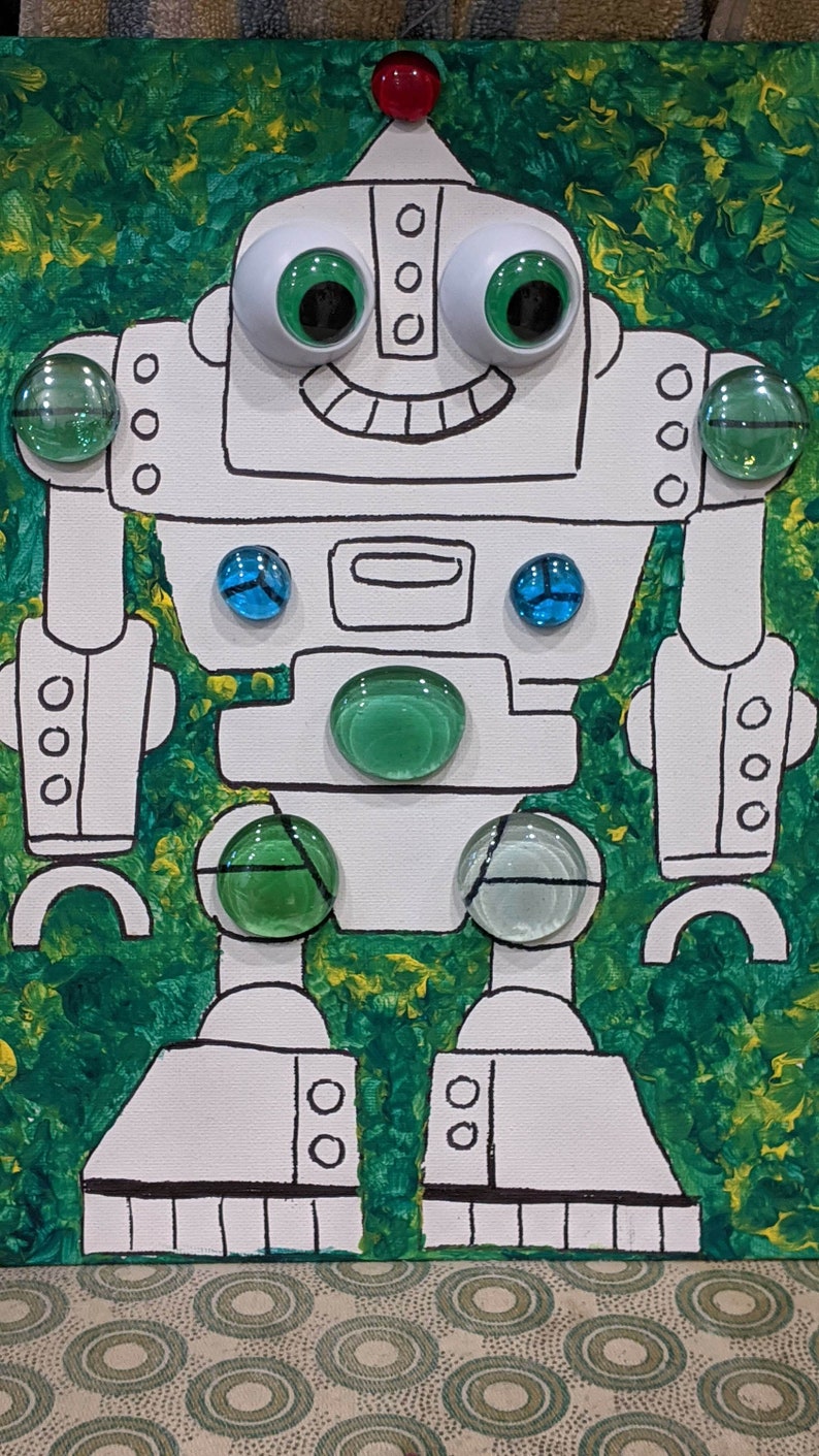 DIY Mosaic Wall Art Painting with crystal. Robot sparkling mosaic, painting for the fun time kid image 3