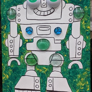 DIY Mosaic Wall Art Painting with crystal. Robot sparkling mosaic, painting for the fun time kid image 4