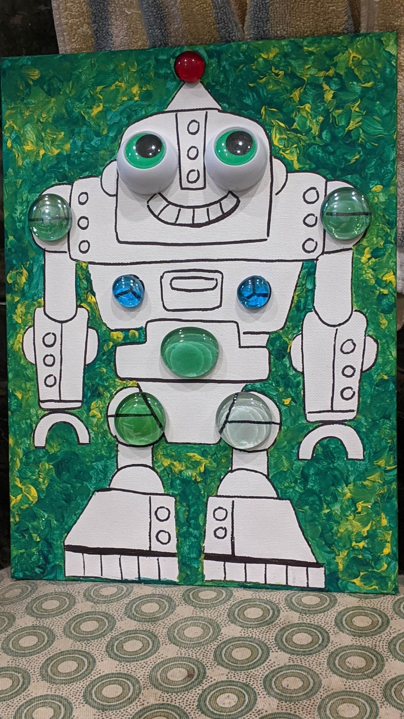 DIY Mosaic Wall Art Painting with crystal. Robot sparkling mosaic, painting for the fun time kid image 4