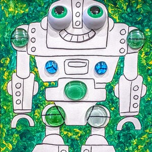 DIY Mosaic Wall Art Painting with crystal. Robot sparkling mosaic, painting for the fun time kid image 7