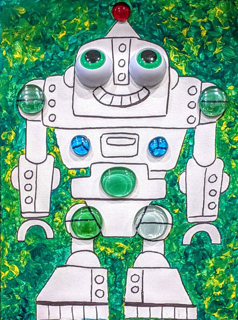 DIY Mosaic Wall Art Painting with crystal. Robot sparkling mosaic, painting for the fun time kid image 7