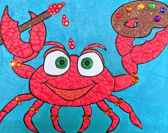 DIY Mosaic Wall Art Painting with crystal.  Crab  - sparkling mosaic, painting for the fun time kids