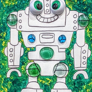 DIY Mosaic Wall Art Painting with crystal. Robot sparkling mosaic, painting for the fun time kid image 6