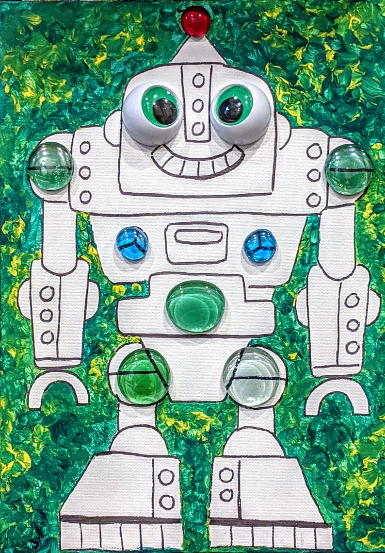 DIY Mosaic Wall Art Painting with crystal. Robot sparkling mosaic, painting for the fun time kid image 6