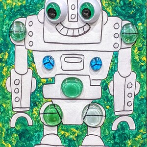 DIY Mosaic Wall Art Painting with crystal. Robot sparkling mosaic, painting for the fun time kid image 5