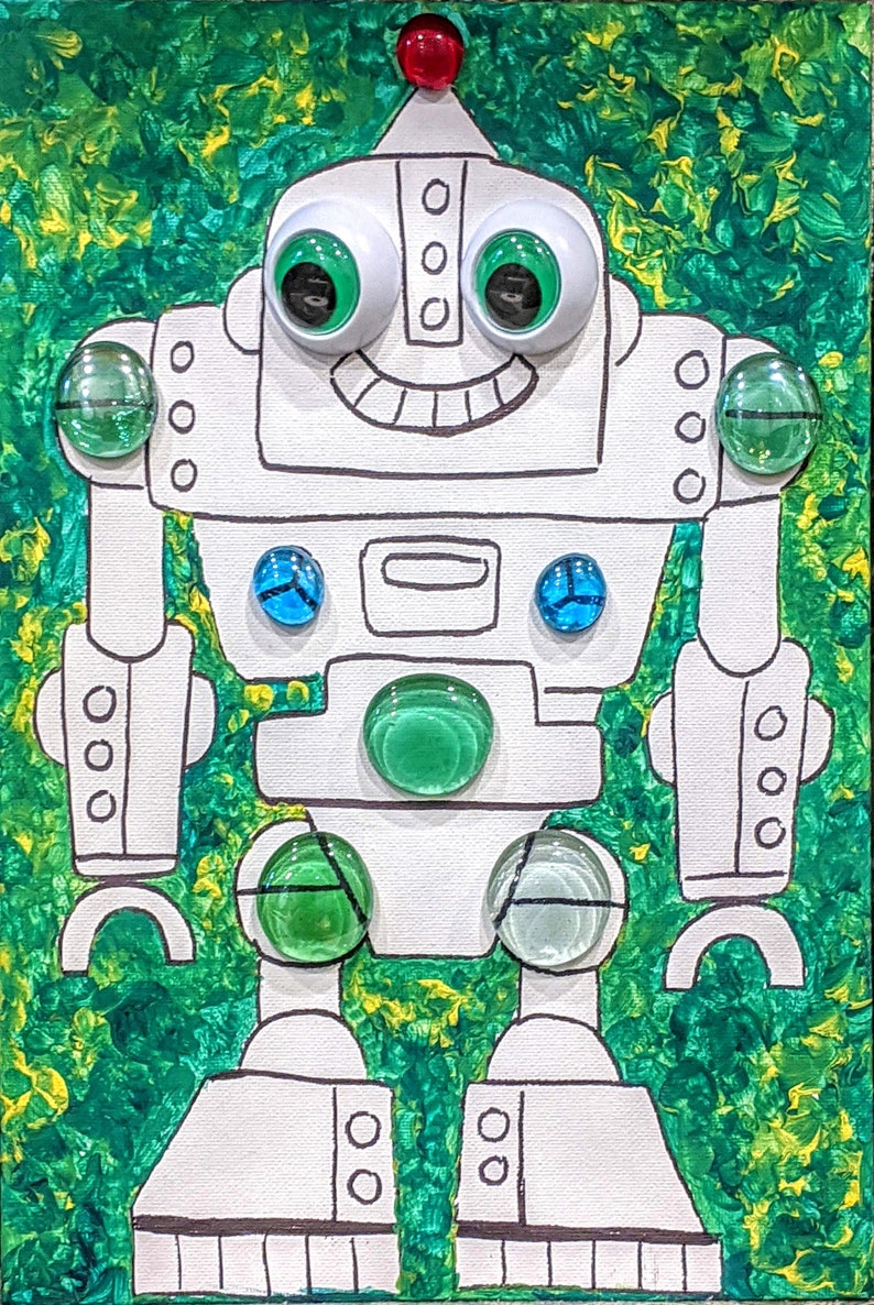 DIY Mosaic Wall Art Painting with crystal. Robot sparkling mosaic, painting for the fun time kid image 5