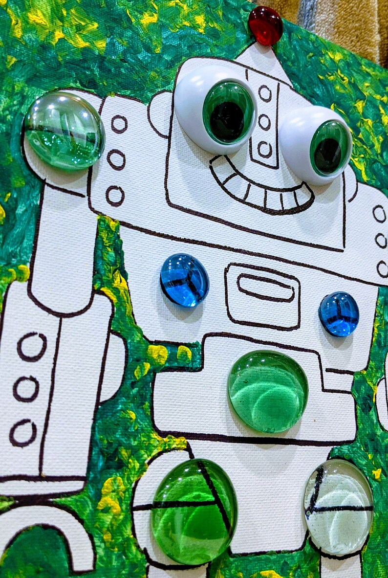 DIY Mosaic Wall Art Painting with crystal. Robot sparkling mosaic, painting for the fun time kid image 9