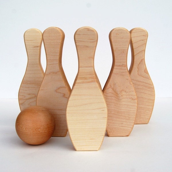 organic SKITTLES - 6 pin retro wooden bowling developmental set