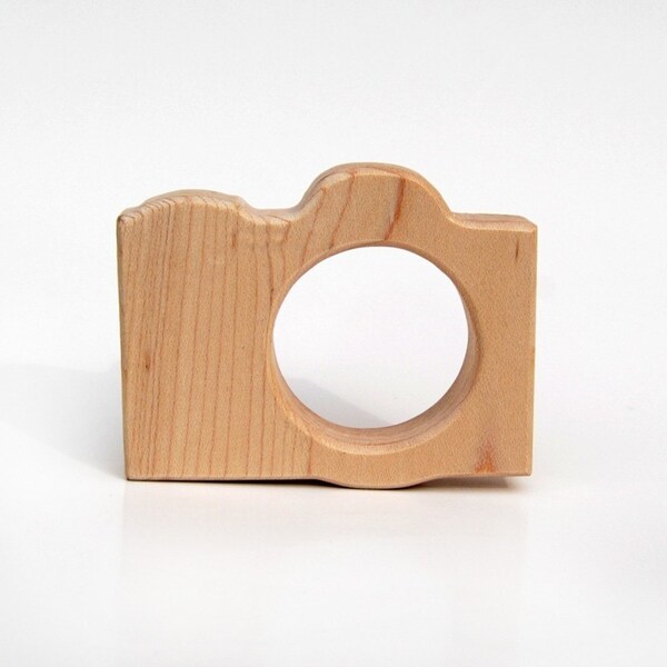 Little DSLR Camera TEETHING TOY - natural wooden teether for infants and toddlers