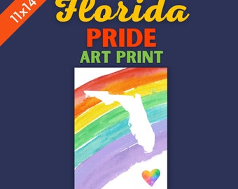 Florida Pride Rainbow Poster Print - 11x17 - Wall Art - LGBT Decor - Watercolor Art - Digital Download