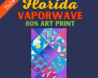 Florida Vaporwave Retro Poster Print - 11x17 - Wall Art - Pop Art Decor - Vacation Poster - Tropical Art - Digital Download