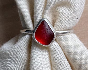 Handmade Sterling Silver Adjustable Rare Red Seaglass Ring