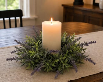 Lavender & Greenery Candle Ring or Small Wreath 10” | Farmhouse Lavender Decor | Spring Centerpiece