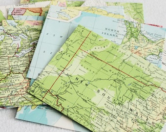 Recycled Map Envelopes / Around the World / Atlas Map Envelopes / set of 10, 4.5 x 6 by PrairiePeasant