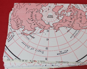 Recycled Map Envelopes / Around the World Red White and Black / Atlas Map Envelopes / set of 10, 4.5 x 6 by PrairiePeasant