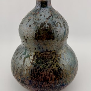 Metallic Finish Green Gourd Shape Genie Bottle Raku Fired Wheelthrown Ceramic
