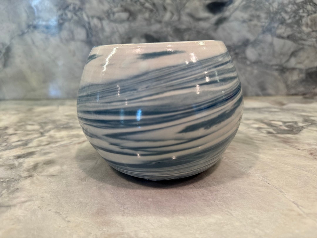 Wheel Thrown Marbleware Agateware Blue and White Porcelain Vase - Etsy