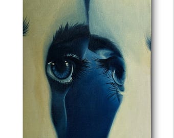Realism Oil Painting: Deep Blue Eye Portrait, Contemporary Wall Art